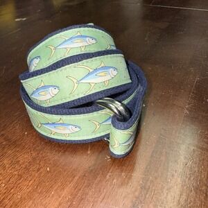 Vineyard Vines Belt Lg Men Fish Print USA Green Beach Fishing‎ Casual Outdoor